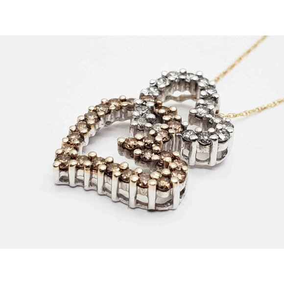 0.4 ctw Two-Tone Diamond Double Linked Hearts Pendant 14k White Gold - Picture 2 of 5